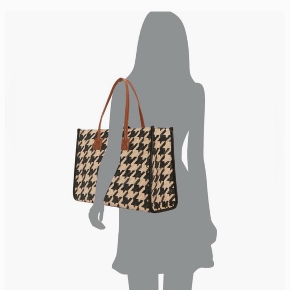 Vince Camuto Saly Black and Tan woven Houndstooth Tote Bag-NWOT sold out online - Picture 4 of 8